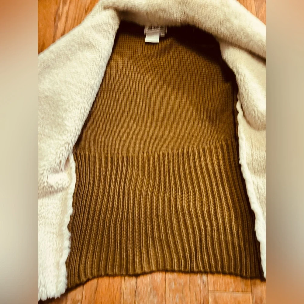 DMX Brown and Cream Faux-Suede and Knit Cardigan Women's Jacket Size M EUC - Picture 5 of 11